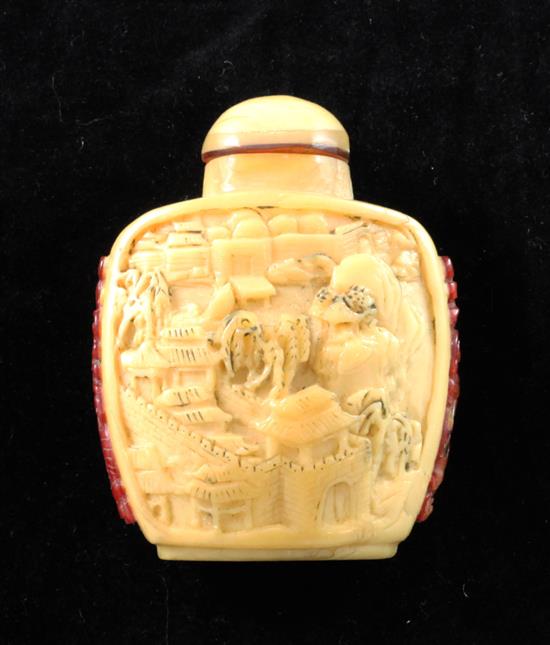 A Chinese hornbill snuff bottle and stopper, early 20th century, Richards no. 293